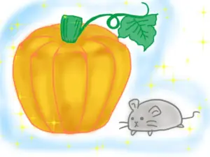童話シンデレラに登場するネズミとかぼちゃのイラスト