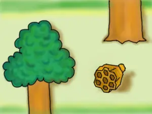 木から落ちてきたハチの巣のイラスト