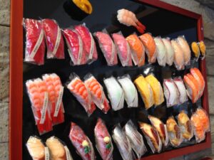 magnets of sushi food samples