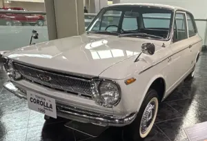 A photo of white TOYOTA COROLLA 1966 at TOYOTA MUSEUM
