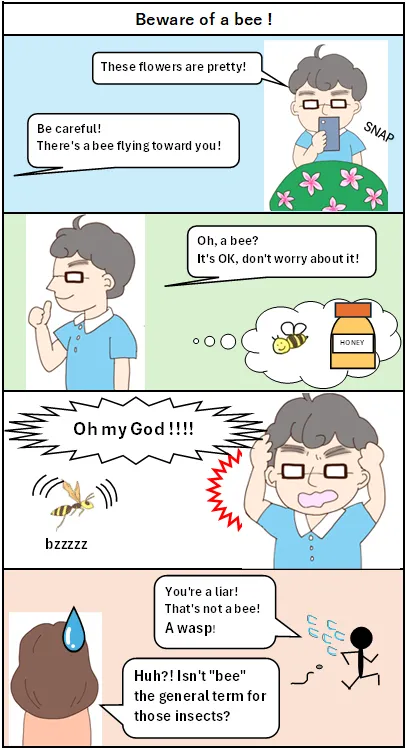 ブログNippon-gurashi エッセイ4コマ漫画 Episode 9 Beware of a bee 英語版